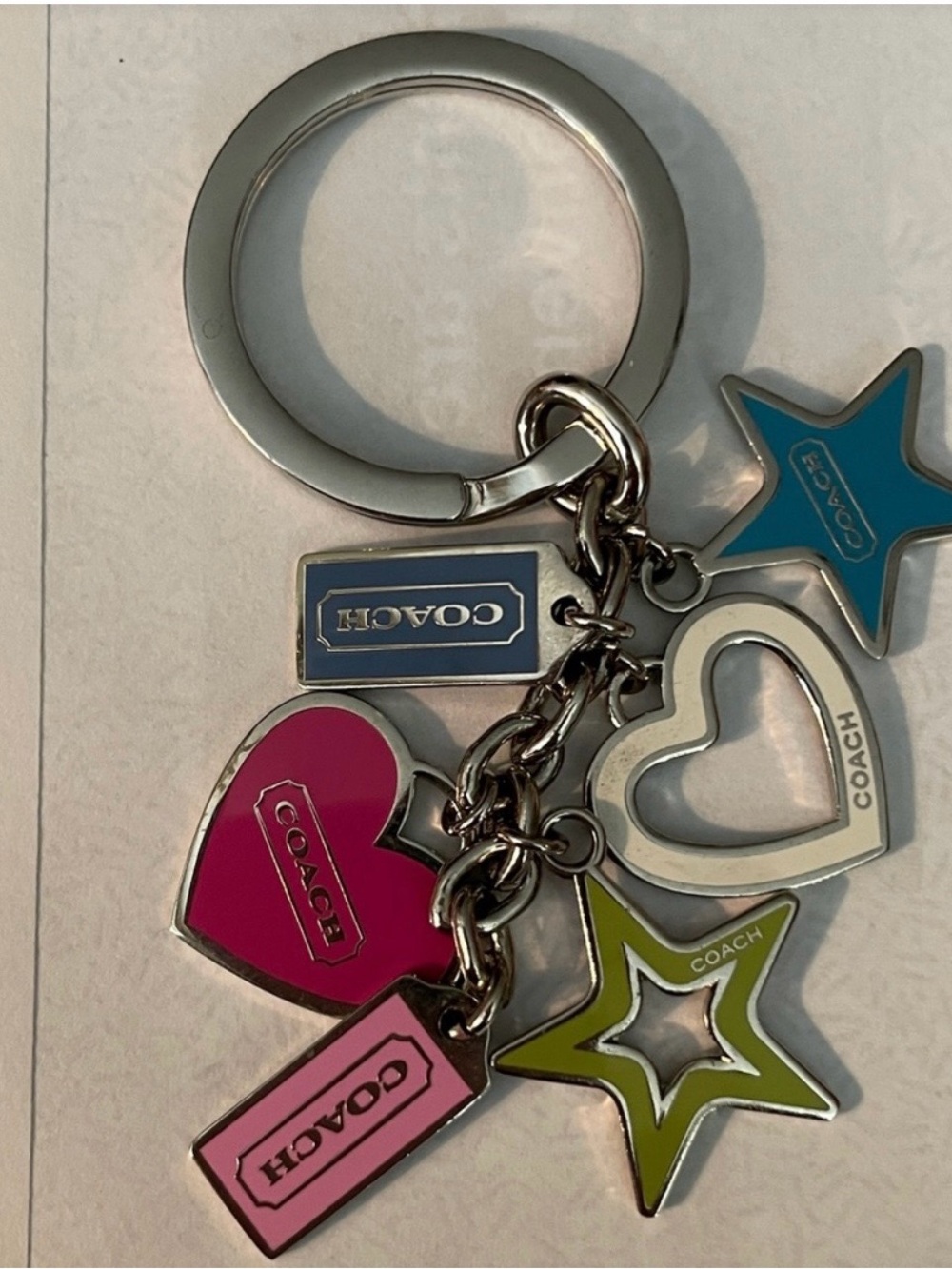 Vintage Y2K Coach Keychain Fob Bag Charm Hearts Stars Pink Blue Green